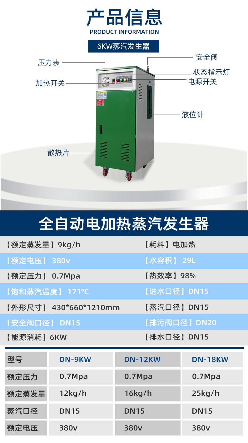 鑫达能6kw蒸汽发生器设备参数